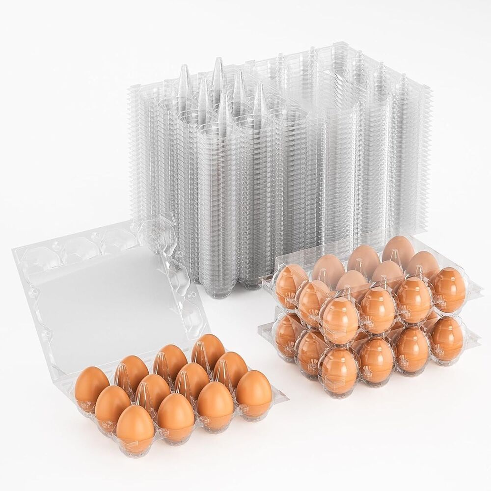 55 plastic Eggs Cartons for 1 Dozen Chicken Eggs, Clear Reusable Containers